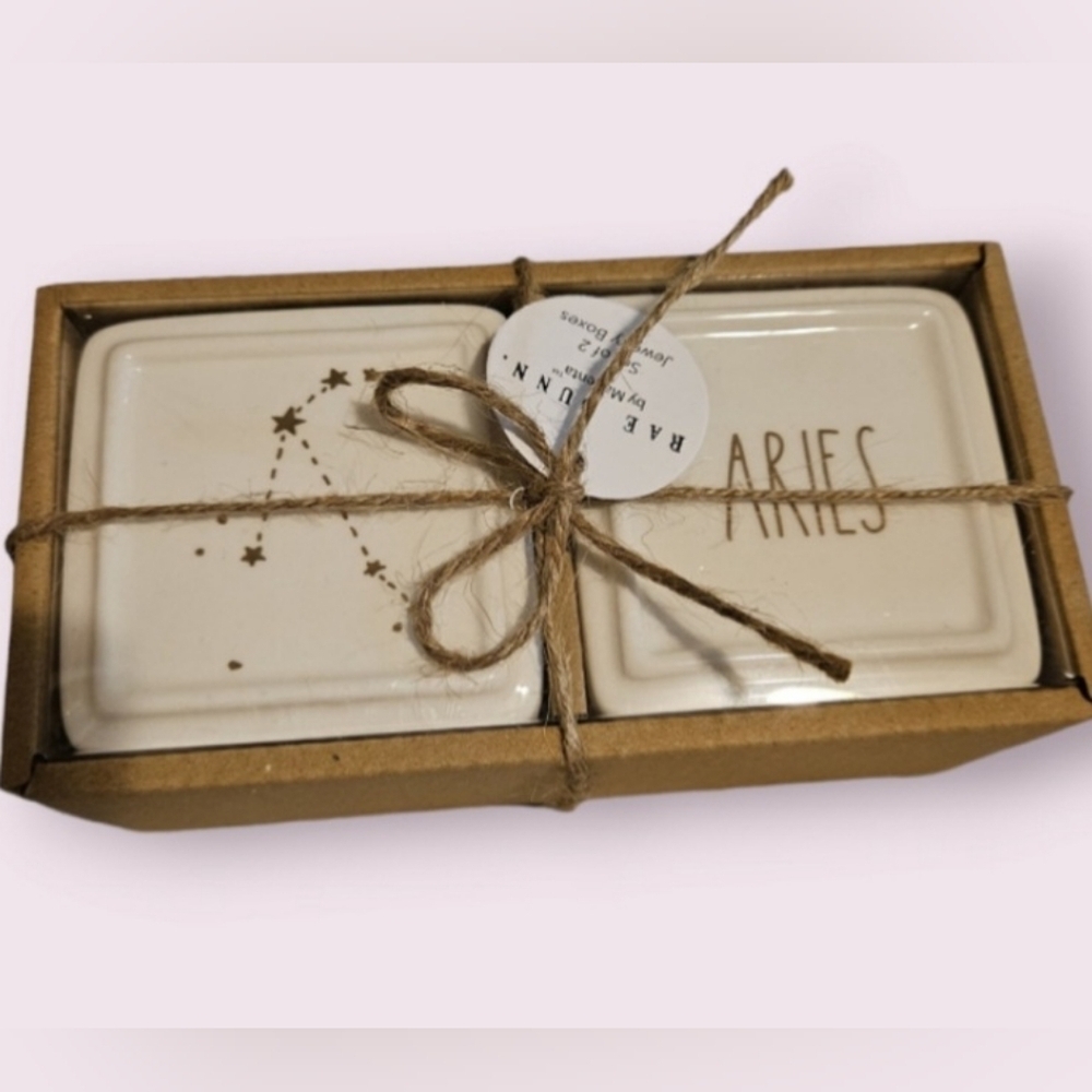 Rae Dunn Artisan Aries Trinket Jewelry Box Set (NEW)